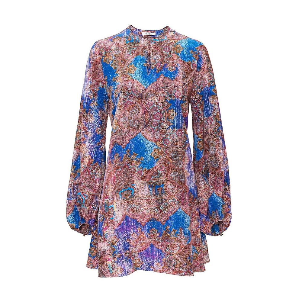 Blue & Pink Paisley Long-Sleeve Swing Dress
